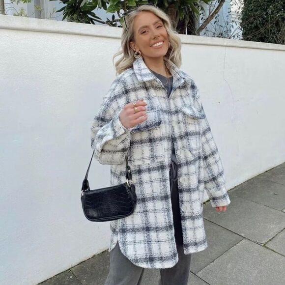 Plaid Collared Shirt Jacket Shacket H&M Oversized Fit New - Picture 1 of 8